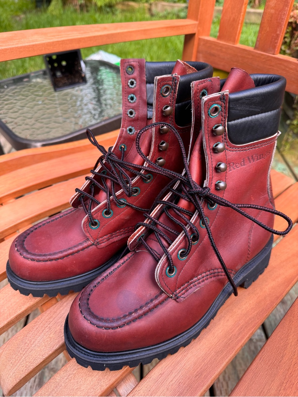 Women’s Vintage Red Wing 5052 Moc Toe Work Boots red leather 8” USA Size 5D